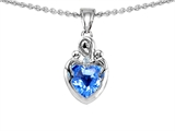 Original Star K™ Loving Mother With Children Pendant With Genuine Heart Shape Blue Topaz