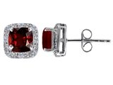Original Star K™ Genuine 7mm Cushion Cut Garnet and Diamond earring Studs