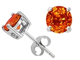 Tommaso Design™ 5mm Round Genuine Orange Sapphire Earring Studs