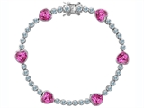 Original Star K™ Classic Heart Shape 7mm Created Pink Sapphire Tennis Bracelet