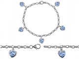 Original Star K™ High End Tennis Charm Bracelet With 5pcs 7mm Heart Shape Simulated Aquamarine