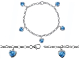 Original Star K™ High End Tennis Charm Bracelet With 5pcs 7mm Heart Shape Simulated Blue Topaz