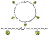 Original Star K™ High End Tennis Charm Bracelet With 5pcs 7mm Genuine Heart Peridot