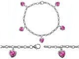 Original Star K™ High End Tennis Charm Bracelet With 5pcs 7mm Heart Shape Created Pink Sapphire
