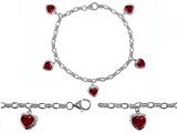 Original Star K™ High End Tennis Charm Bracelet With 5pcs 7mm Heart Shape Created Ruby
