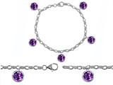 Original Star K™ High End Tennis Charm Bracelet With 5pcs 7mm Genuine Round Amethyst
