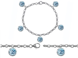 Original Star K™ High End Tennis Charm Bracelet With 5pcs 7mm Round Simulated Aquamarine