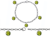 Original Star K™ High End Tennis Charm Bracelet With 5pcs 7mm Genuine Round Peridot