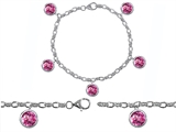 Original Star K™ High End Tennis Charm Bracelet With 5pcs 7mm Round Created Pink Sapphire