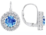 Original Star K™ Lever Back Dangling Earrings With 6mm Round Genuine Blue Topaz