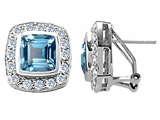 925 Sterling Silver 14K White Gold Plated Simulated Emerald Cut Aquamarine Earrings