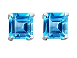 Original Star K™ Genuine Square 7mm Blue Topaz Earring Studs