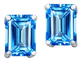 Original Star K™ Genuine 8x6mm Emerald Cut Blue Topaz Earrings
