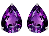 14K White Gold Plated 925 Sterling Silver Pear Shape Genuine Amethyst Earring Studs