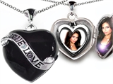 Original Star K™ Large Genuine True Love 2 Picture Heart Black Enamel Locket