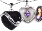 Original Star K™ True Love Black Enamel Locket With 7mm Heart Genuine Amethyst