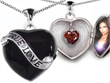 Original Star K™ True Love Black Enamel Locket With 7mm Heart Garnet Surprise