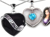 Original Star K™True Love Black Enamel Locket With 7mm Heart Simulated Aquamarine Surprise