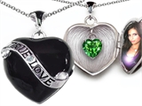 Original Star K™ True Love Black Enamel Locket With 7mm Heart Simulated Emerald Surprise
