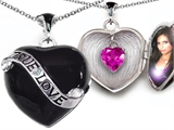 Original Star K™ True Love Black Enamel Locket With 7mm Heart Created Pink Sapphire Surprise