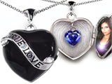 Original Star K™True Love Black Enamel Locket With 7mm Heart Created Sapphire Surprise