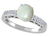 Tommaso Design™ Genuine Opal and Diamond Solitaire Engagement Ring
