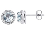 Tommaso Design™ Genuine 6mm Round Aquamarine and Diamond earring Studs