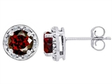 Tommaso Design™ Genuine 6mm Round Garnet and Diamond earring Studs