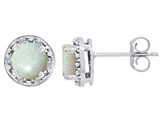 Tommaso Design™ Genuine 6mm Round Opal and Diamond earring Studs