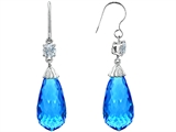 Original Star K™ Briolette Drop Cut Simulated Blue Topaz Hanging Hook Chandelier Earrings