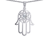 Tommaso Design™ Large 1.5 inch Hamsa Hand Jewish Star of David Kabbalah Protection Pendant with 6 Genuine Diamonds