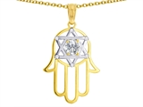 Tommaso Design™ Large 1.5 inch Hamsa Hand Jewish Star of David Kabbalah Protection Pendant with 6 Genuine Diamonds
