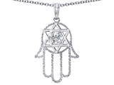 Tommaso Design™ Large 1.5 inch Hamsa Hand Jewish Star of David Kabbalah Protection Pendant with 6 Genuine Diamonds