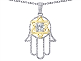 Tommaso Design™ Large 1.5 inch Hamsa Hand Jewish Star of David Kabbalah Protection Pendant with 6 Genuine Diamonds