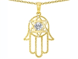 Tommaso Design™ Large 1.5 inch Hamsa Hand Jewish Star of David Kabbalah Protection Pendant with 6 Genuine Diamonds
