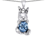 Original Star K™ Love Bunny Pendant with Simulated Aquamarine Oval 10x8mm