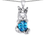 Original Star K™ Love Bunny Pendant With Simulated Blue Topaz Oval 10x8mm