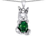 Original Star K™ Love Bunny Pendant with Simulated Emerald Oval 10x8