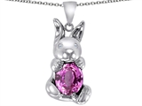 Original Star K™ Love Bunny Pendant with Created Pink Sapphire Oval 10x8mm