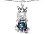Original Star K™ Love Bunny Pendant with Multicolor Oval Mystic Topaz 10x8mm