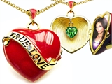 Original Star K™ 1.25 Inch True Love Red Enamel Locket With Simulated Heart Emerald Inside