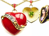Original Star K™ 1.25 Inch True Love Red Enamel Locket With Genuine Heart Peridot Inside
