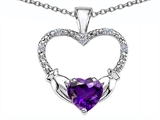 Celtic Love by Kelly Hands Holding your Heart Genuine Amethyst and Diamond 1 Inch Claddagh Pendant