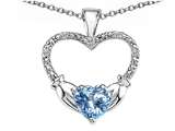 Celtic Love by Kelly Hands Holding your Heart Simulated Aquamarine and Diamond 1 Inch Claddagh Pendant