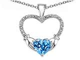 Celtic Love by Kelly Hands Holding your Heart Genuine Blue Topaz and Diamond 1 Inch Claddagh Pendant