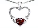 Celtic Love by Kelly Hands Holding your Heart Genuine Garnet and Diamond 1 Inch Claddagh Pendant