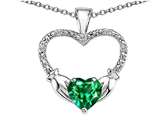 Celtic Love by Kelly Hands Holding your Heart Simulated Emerald and Diamond 1 Inch Claddagh Pendant