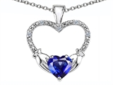 Celtic Love by Kelly Hands Holding your Heart Lab Created Sapphire and Diamond 1 Inch Claddagh Pendant