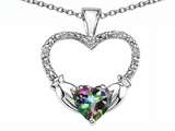 Celtic Love by Kelly Hands Holding your Heart Genuine Mystic Topaz and Diamond 1 Inch Claddagh Pendant