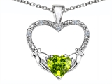 Celtic Love by Kelly Hands Holding your Heart Genuine Peridot and Diamond 1 Inch Claddagh Pendant